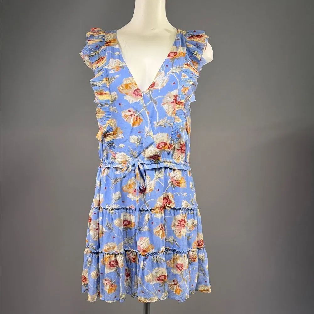 PAIGE Floral Ruffle Mini Dress in Blue and Red (R7)